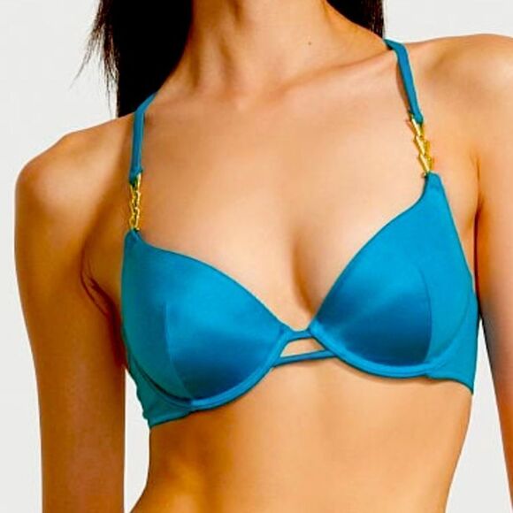 Victorias Secret Swim Push Up Padded Racerback Bikini Chain Link Top Size 36D - Picture 1 of 6